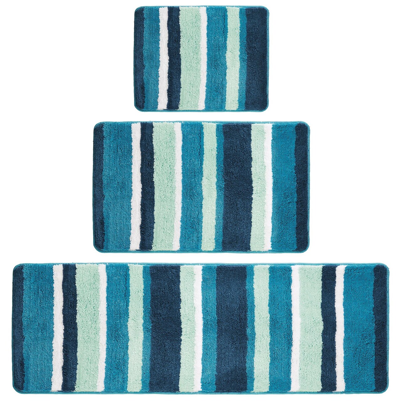 mDesign Striped Microfiber Bathroom Spa Mat Rugs/Runner, Set of 3